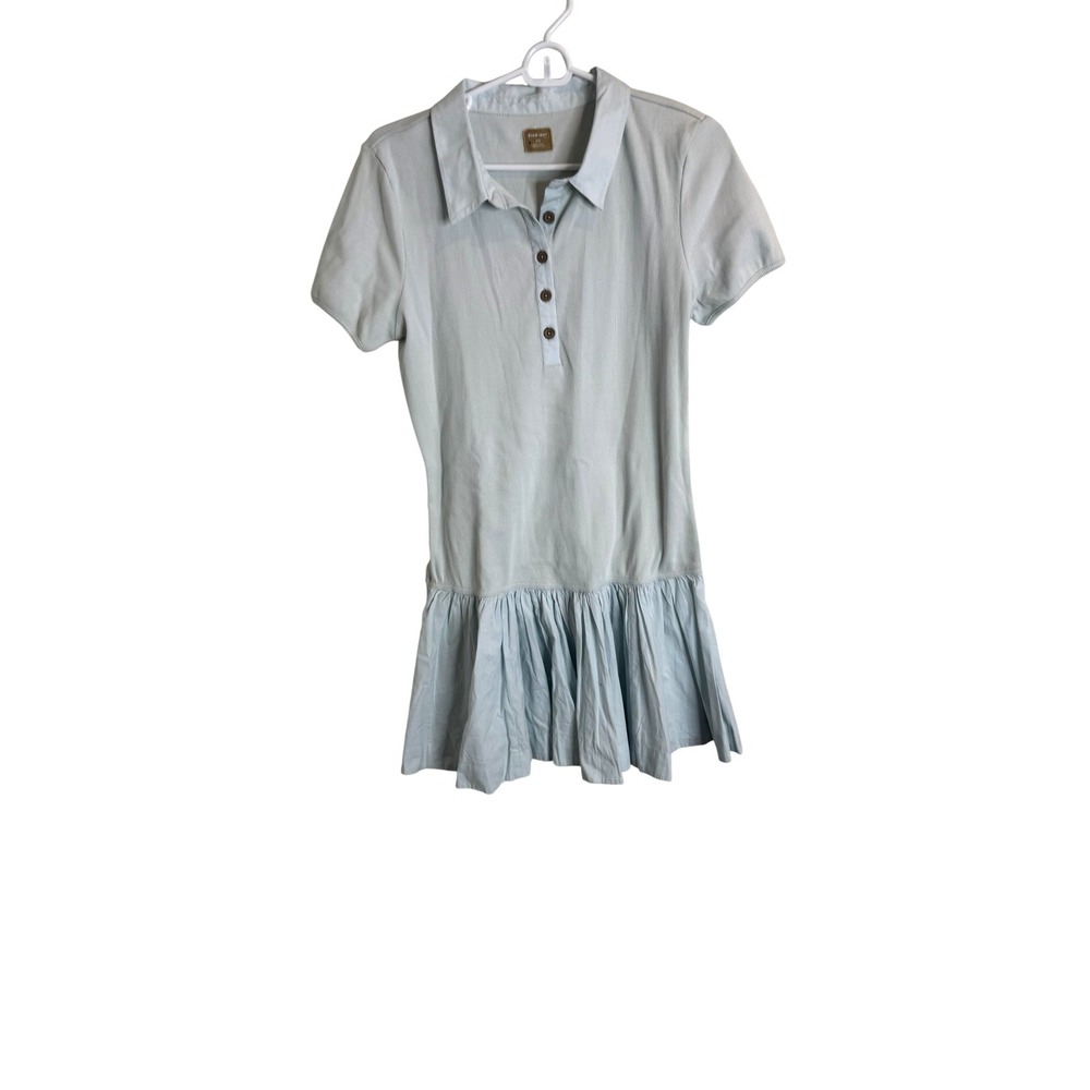Free-est‎ Shirt Dress Womens Large Blue Collared Polo Ruffle Hem Short Sleeve